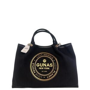 NWT GUNAS New York Ruth Black Vegan Large Canvas Tote retail $249 logo
